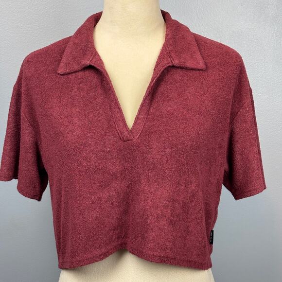 Gilly Hicks Hollister Mauve Rose Crop Top Collared V-Neck Drapey Short Sleeve XS - Picture 1 of 7